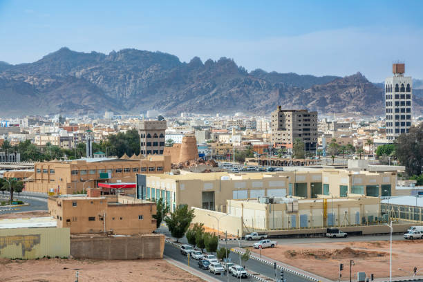 Hail city downtown with mountains in the background, Hail, Saudi Arabia